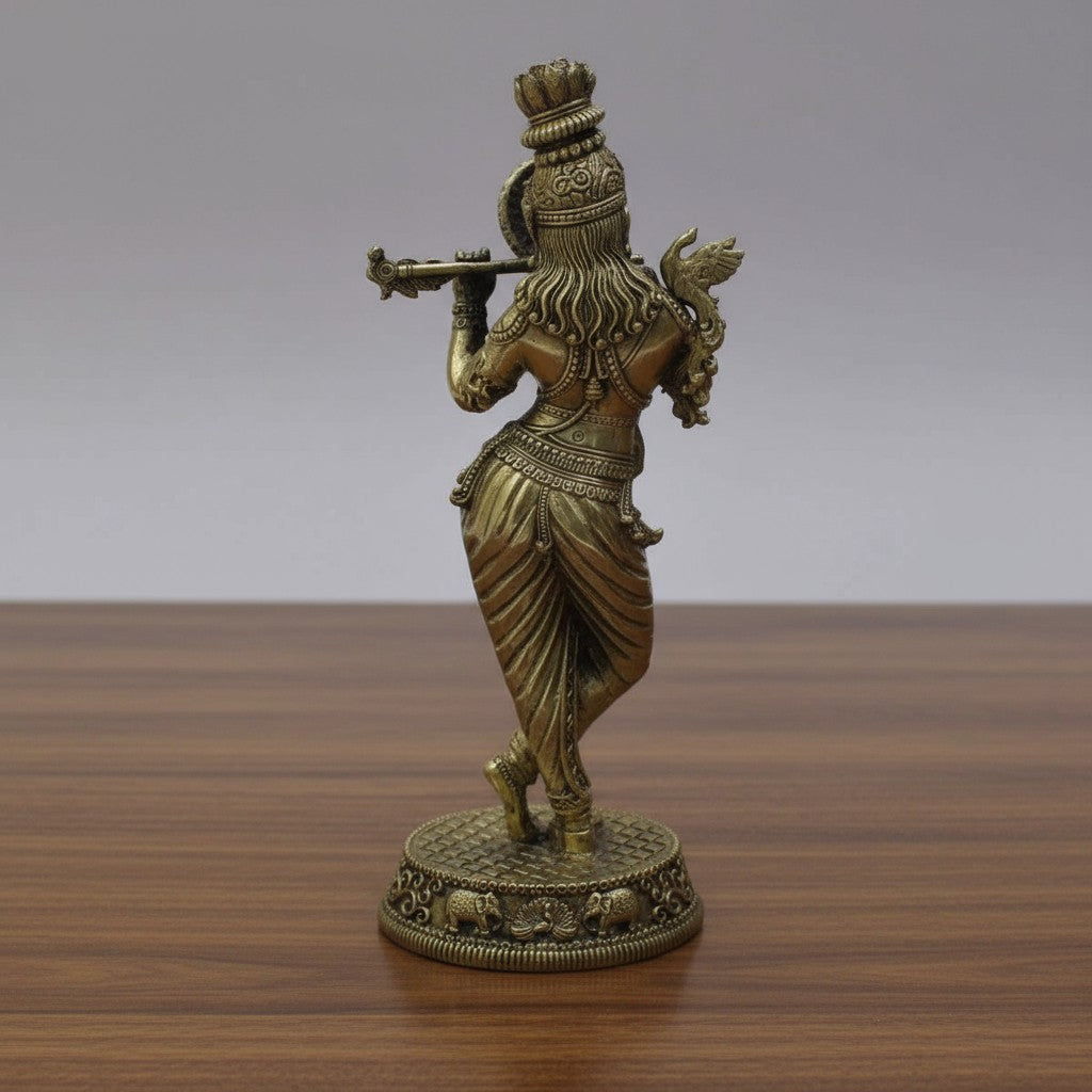 Brass fully carved krishan statue playing flute for home temple/ gift item